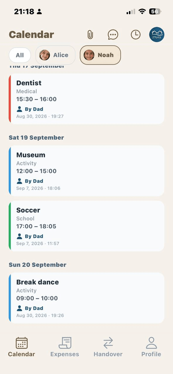 Vue calendrier 2Toits
