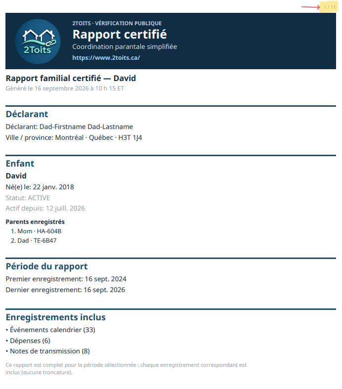 Extrait du rapport d’intégrité vérifié dans 2Toits